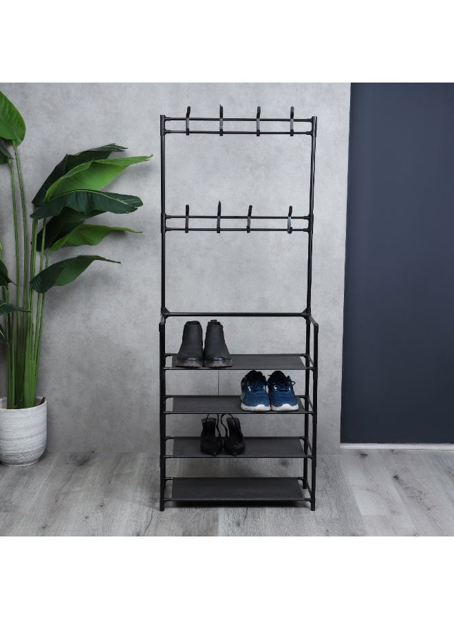 Royalford Portable Shoe Rack RF12781 with 4 Shelves and 8 Hooks, 10 kg Capacity, Strong Metal Rods, Easy to Assemble Multi-Purpose Storage for Shoes, Cap, and other Accessories - Image 5